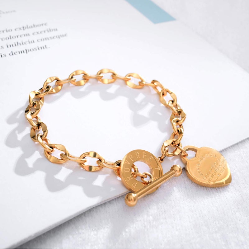 kelistom 316L Stainless Steel Love Heart Charm Bracelet for Women Romantic Gift 18k Gold Plated OT Clasp Bracelets (18k gold) - Image 4